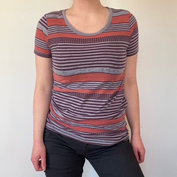 Vans Orange, Gray and Burgundy Striped T-Shirt - Picture 2 of 6
